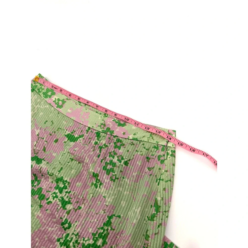 Stunning Etcetera Forget Me Not Silk Floral‎ Metallic Pleated Maxi Skirt Size 2